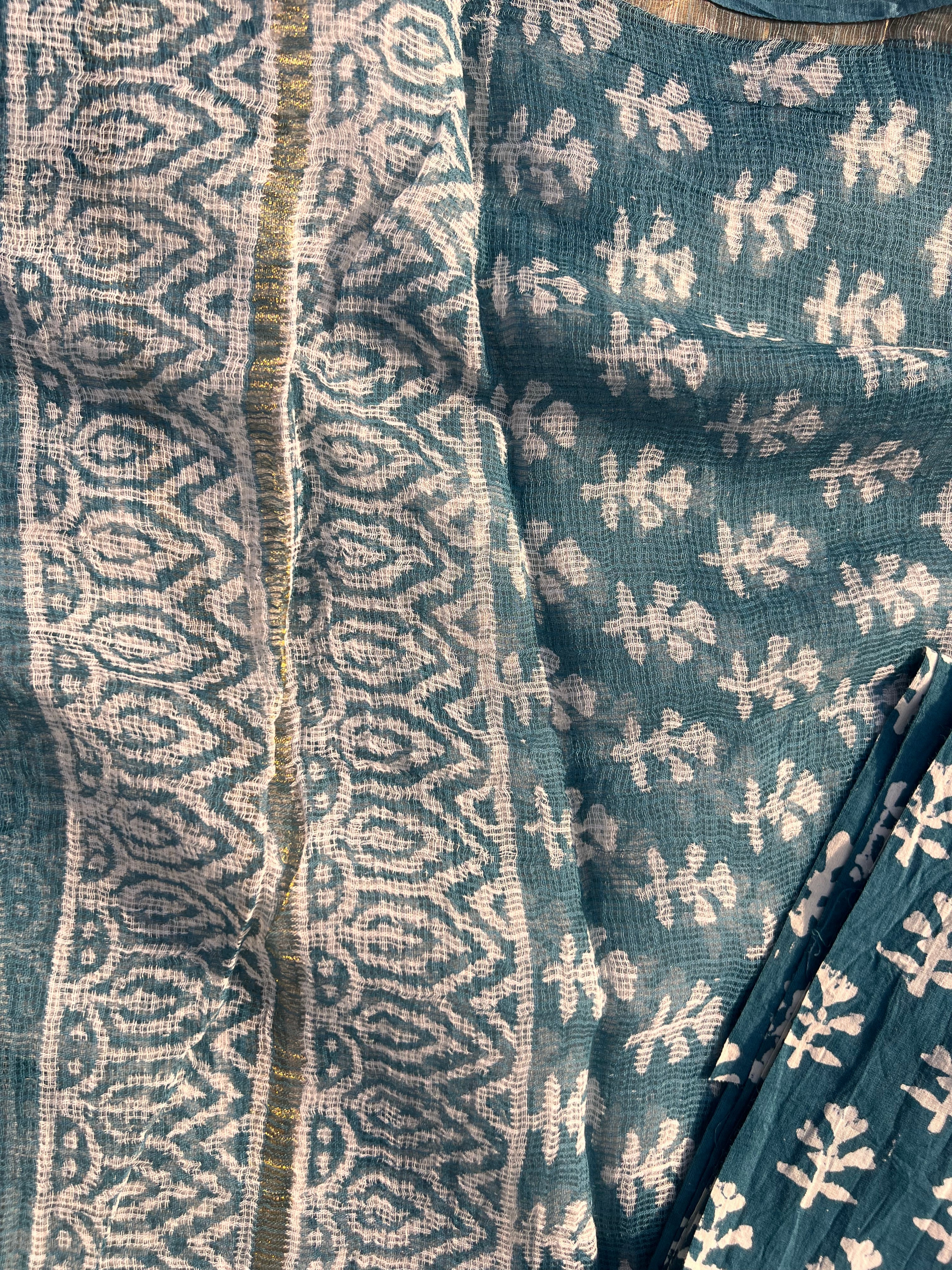 Pure Cotton Unstitched Suit Set with Kota Dupatta – Handcrafted Block Print Design for Everyday Elegance