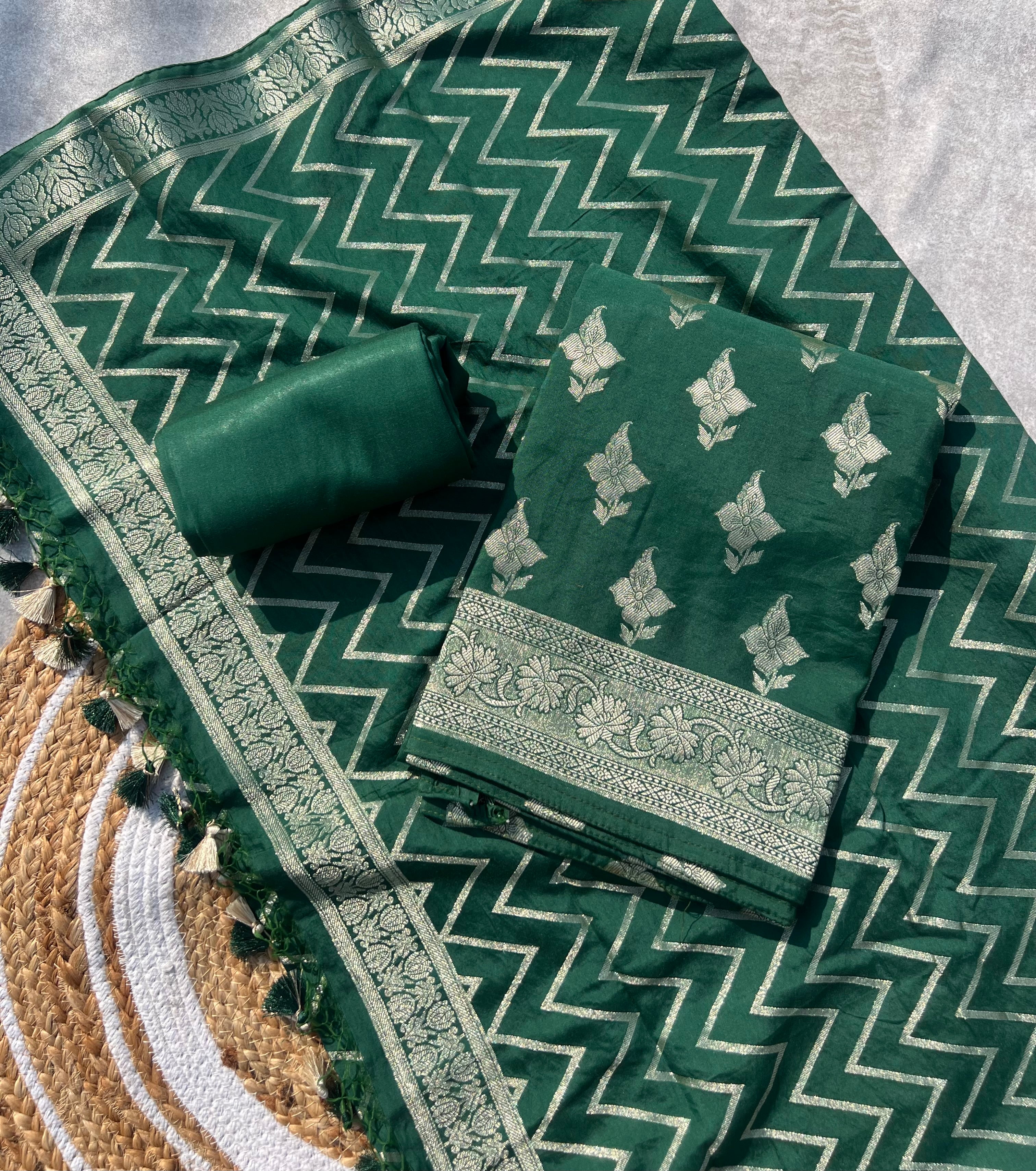 Luxury Banarasi Silk Suit Material with Designer Dupatta – Wedding & Party Wear Collection