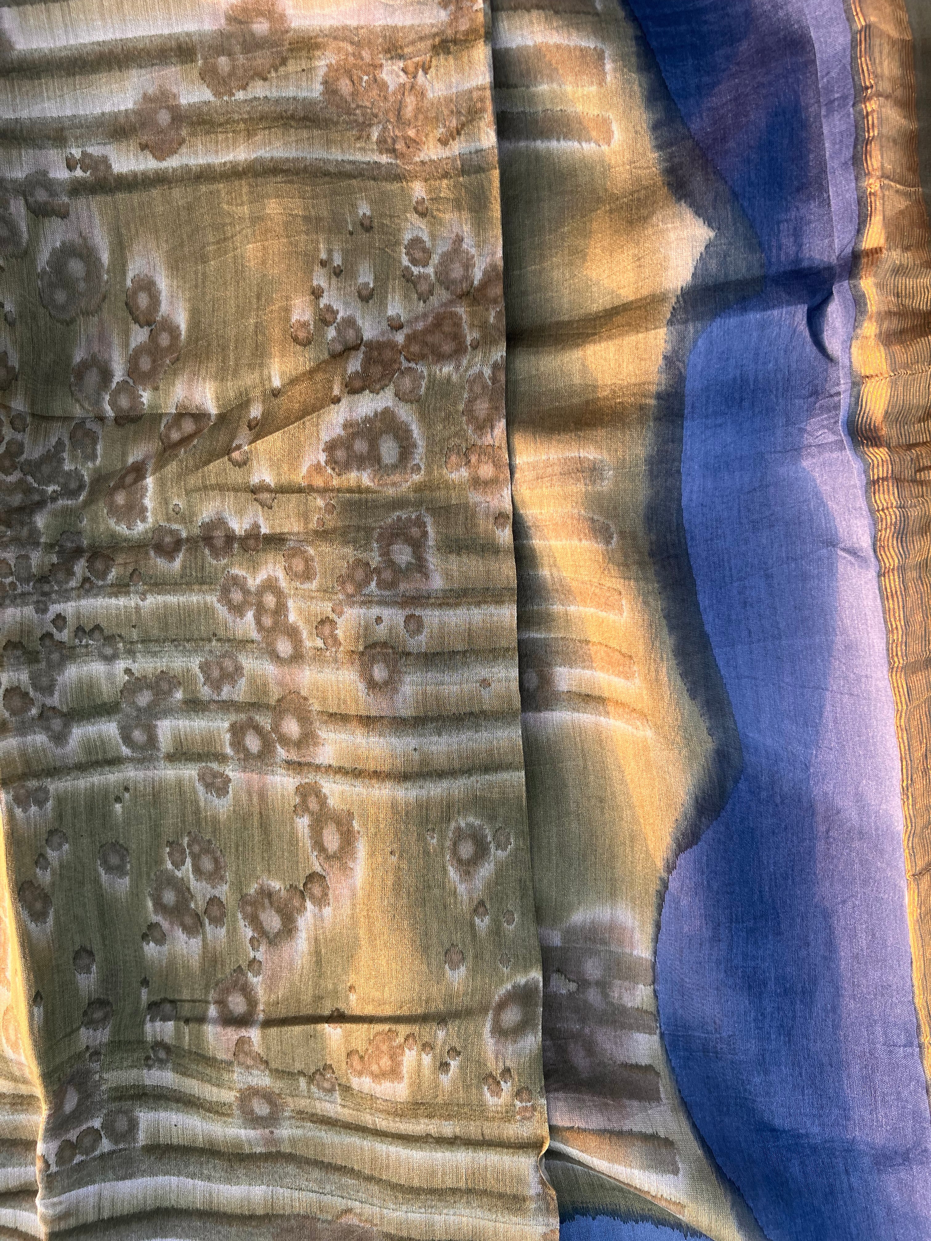 Pure Maheshwari Silk Dress Material – Unstitched Suit Set in Olive Green & Blue Shades