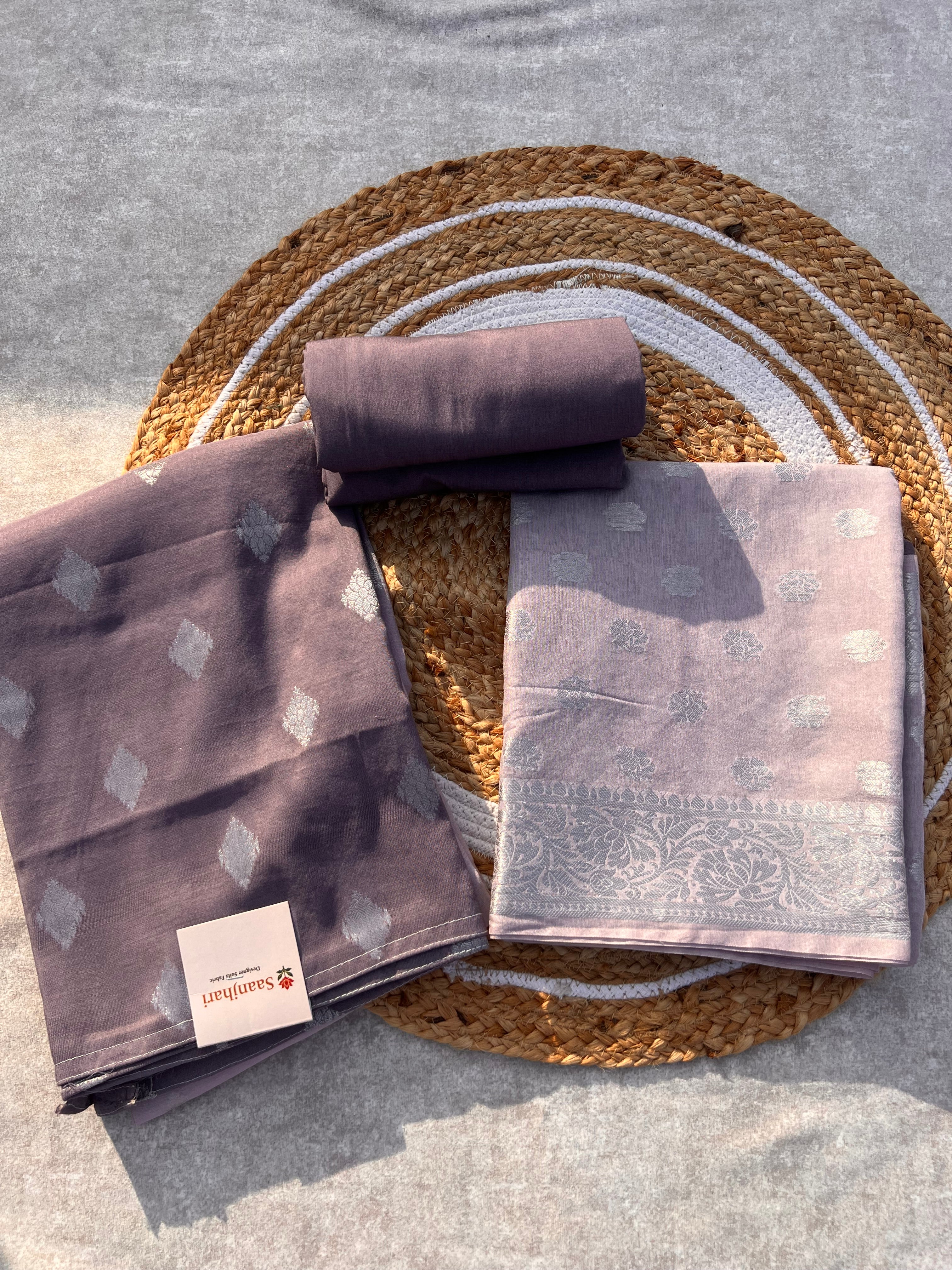 Banarasi Silk Unstitched Suit Set with Zari Dupatta – Elegant Festive Wear for Women