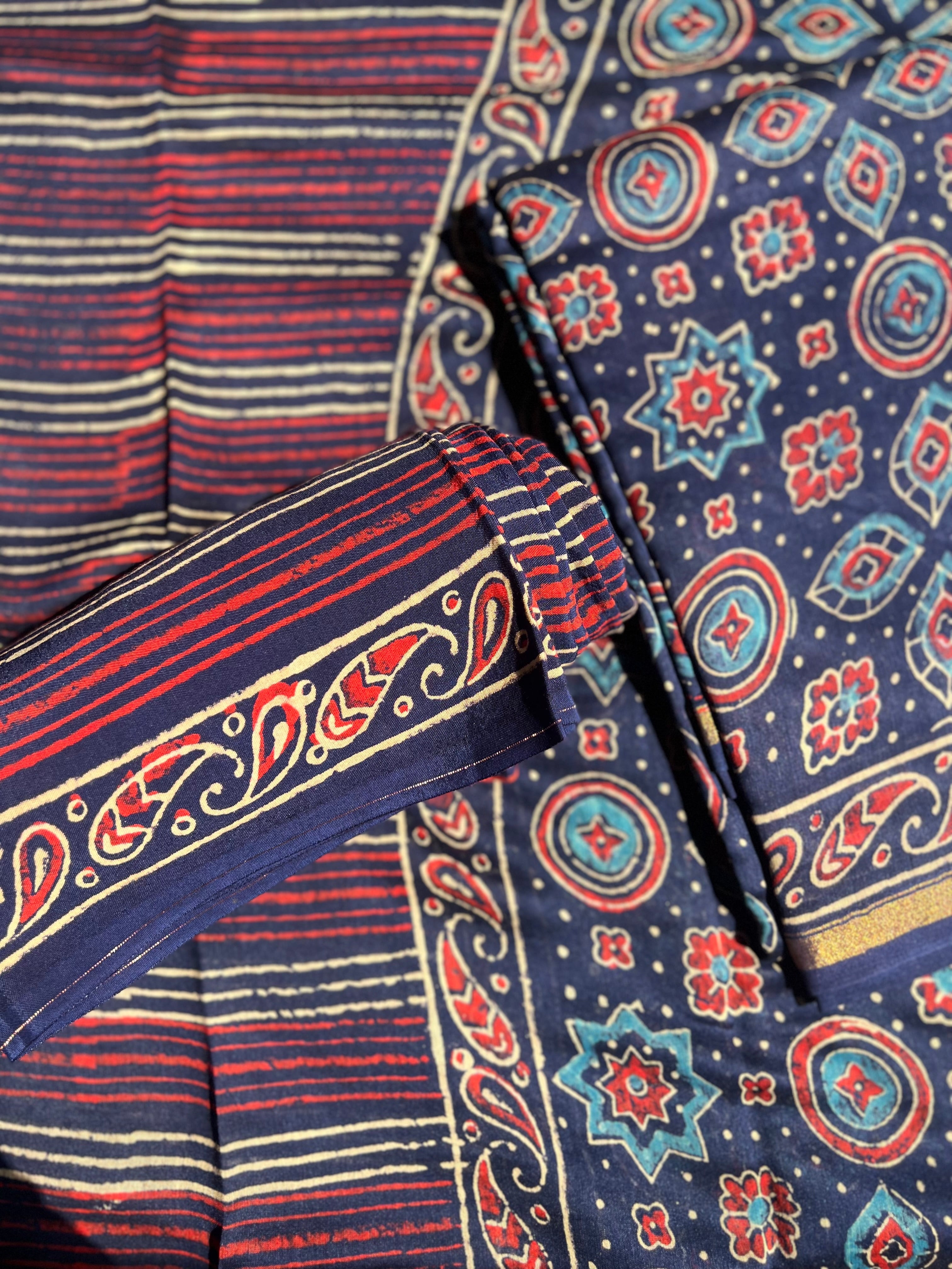 Chanderi Silk Unstitched Suit Set with Ajrakh Print – Elegant Ethnic Wear for Festive & Occasional Looks