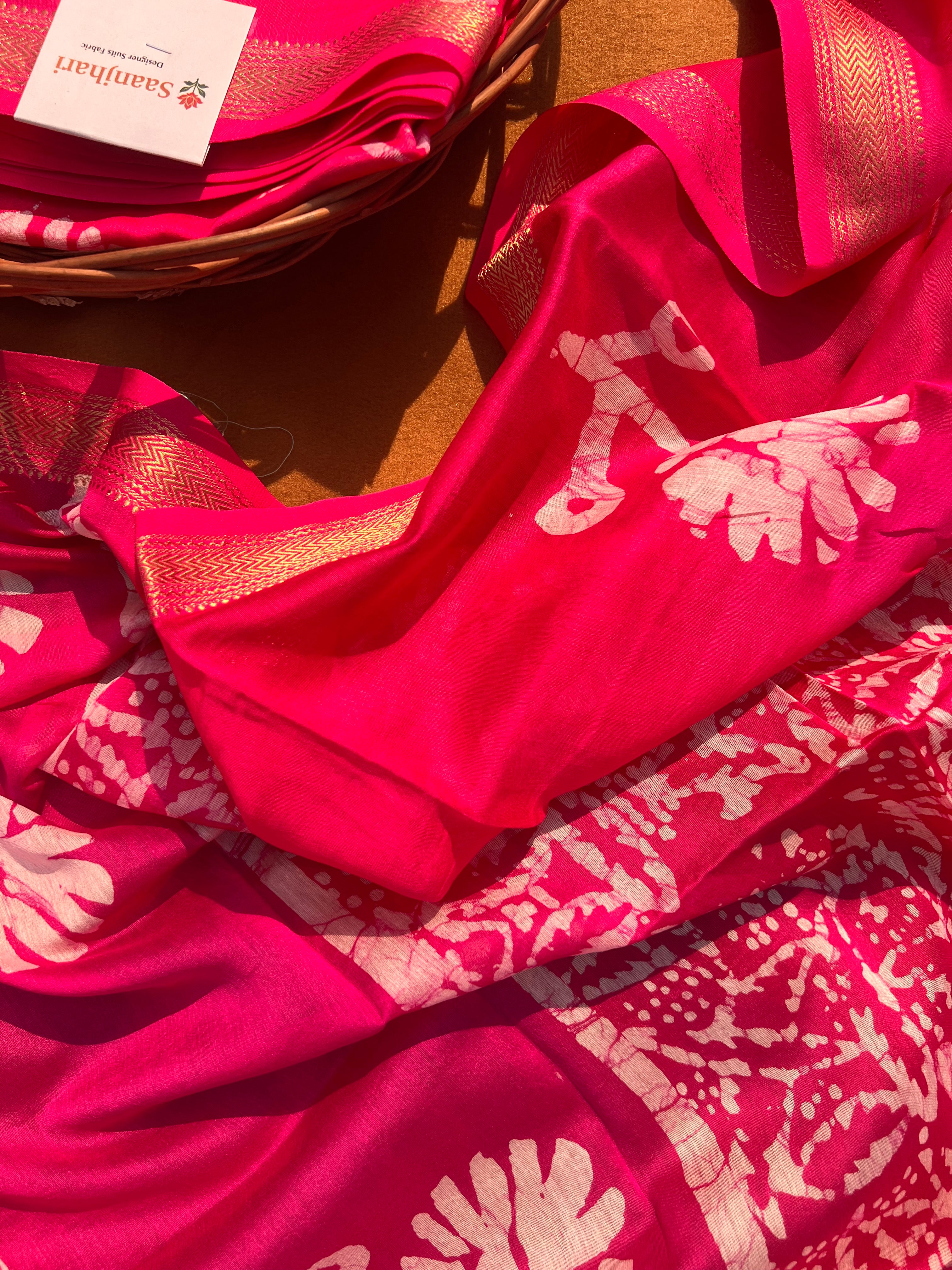 Hot Pink 3-Piece Ensemble with Zari Border Dupatta