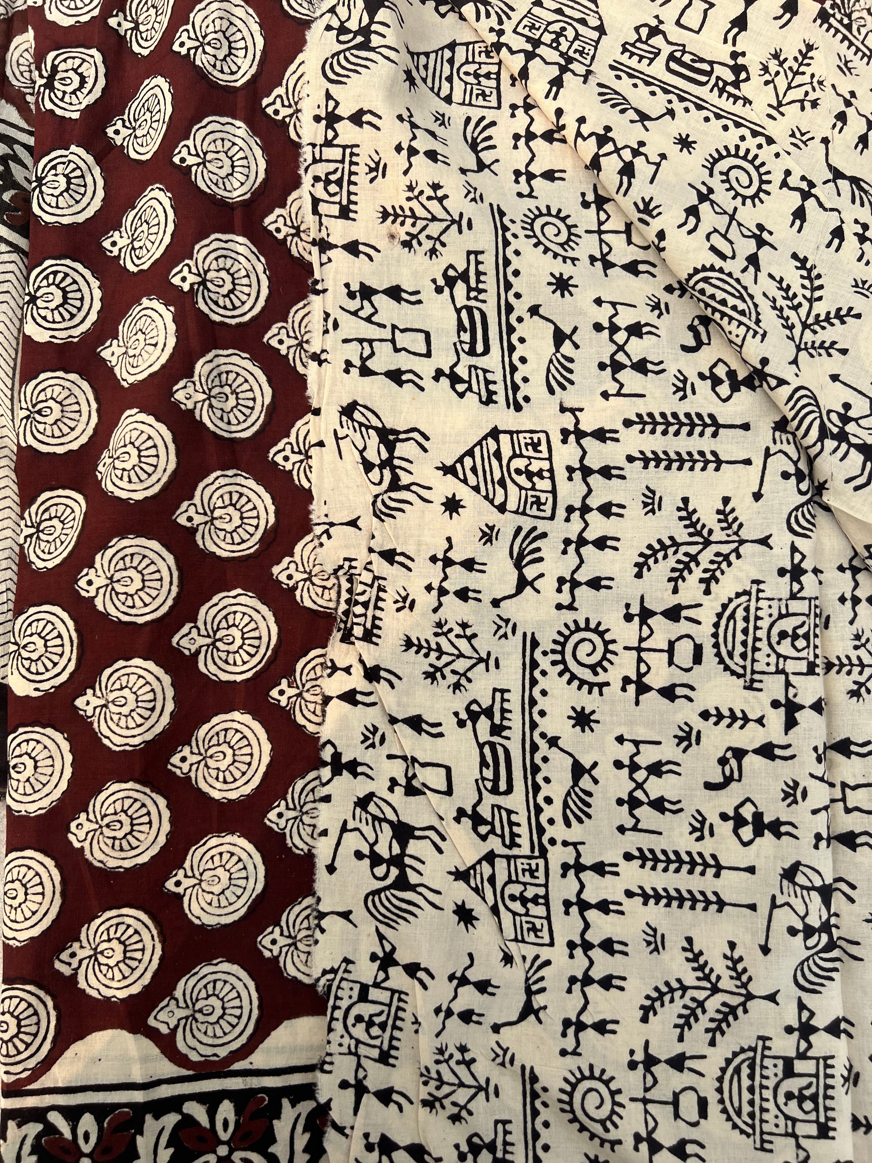Tribal Block Print Cotton Suit Set – Unstitched Fabric with Matching Dupatta
