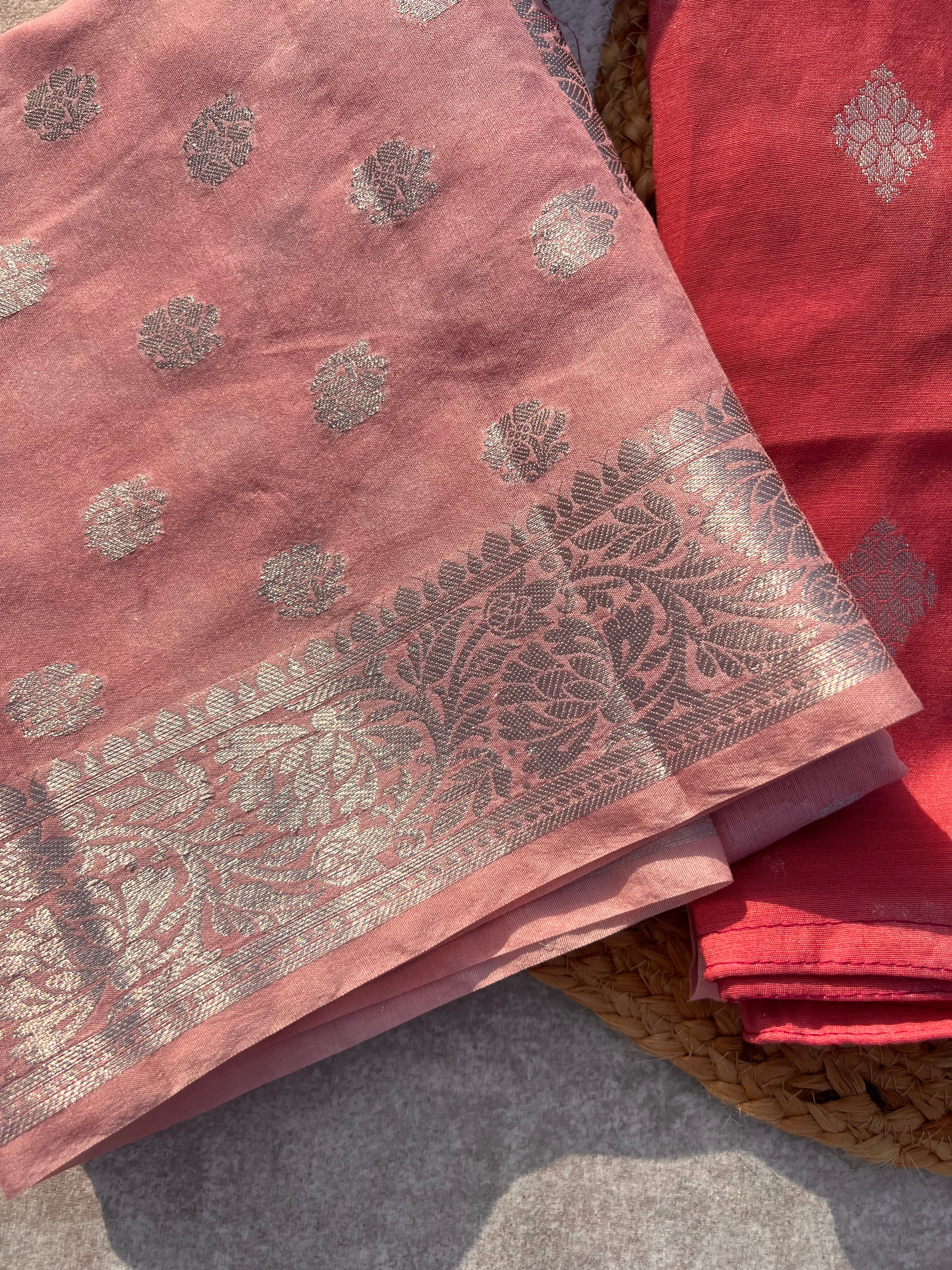 Banarasi Silk Unstitched Suit Set with Zari Dupatta – Elegant Festive Wear for Women