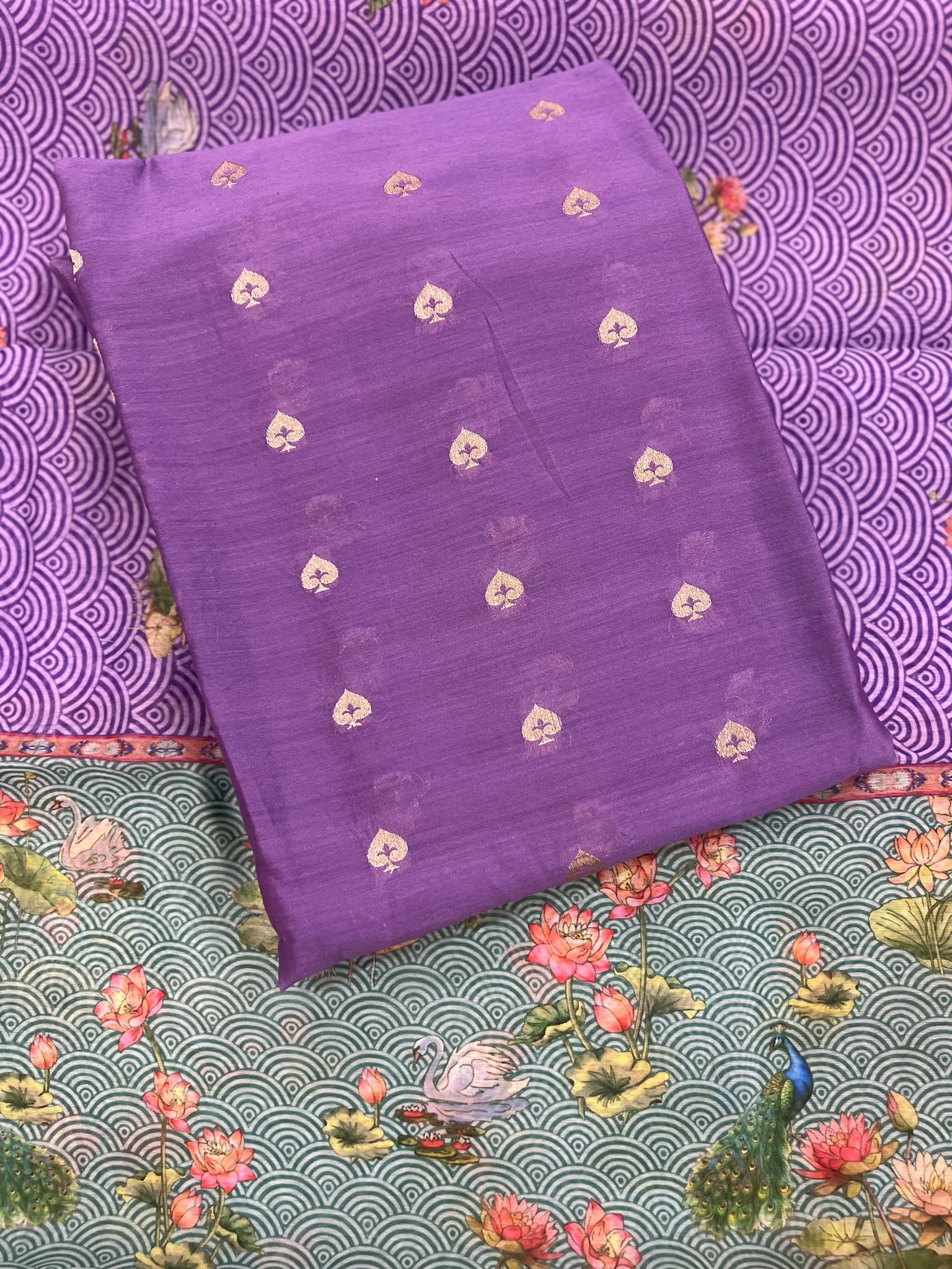 Banarasi Silk Unstitched Suit Set with Madhubani Dupatta – Artistic Festive Wear for Women