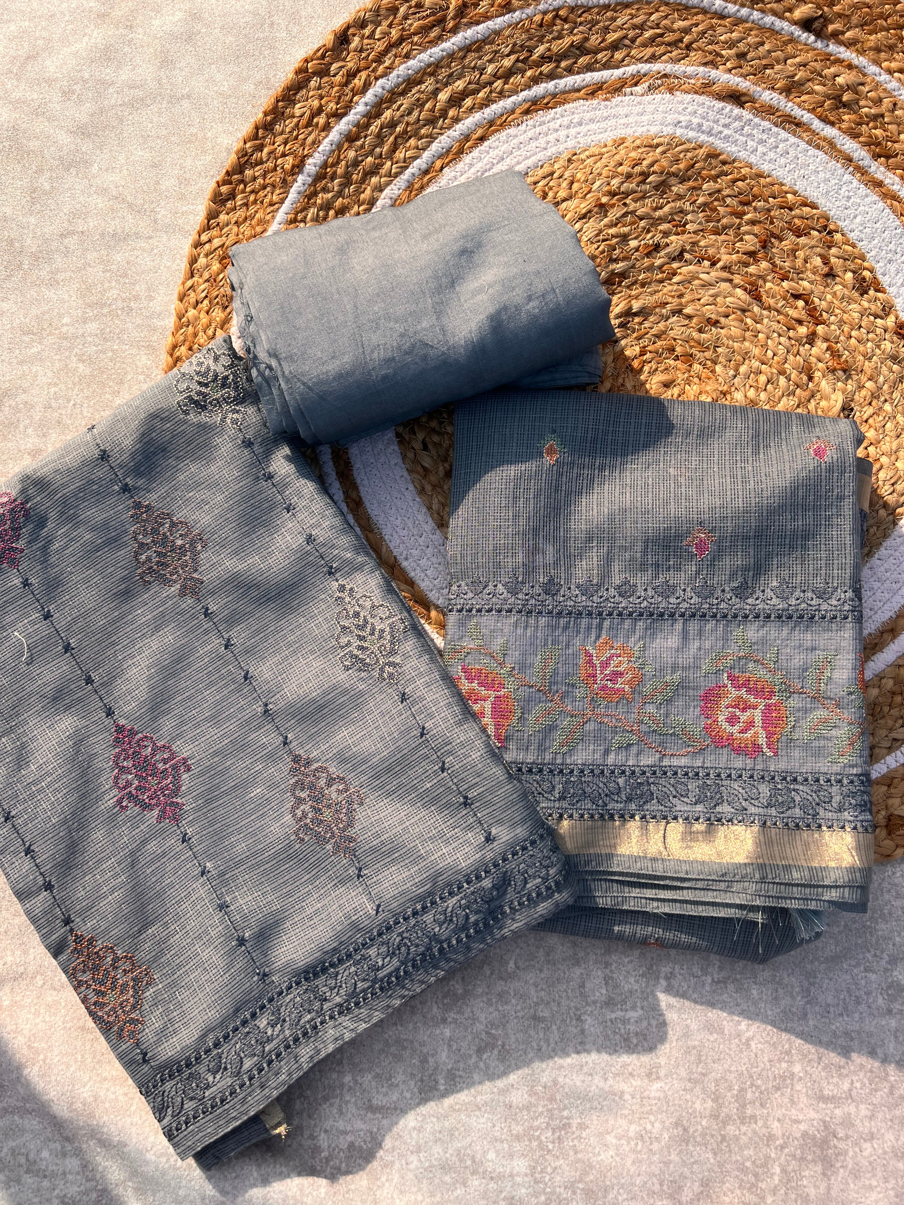 Kota Banarasi Silk Unstitched Suit Set with Woven Dupatta – Elegant Festive & Wedding Wear for Women