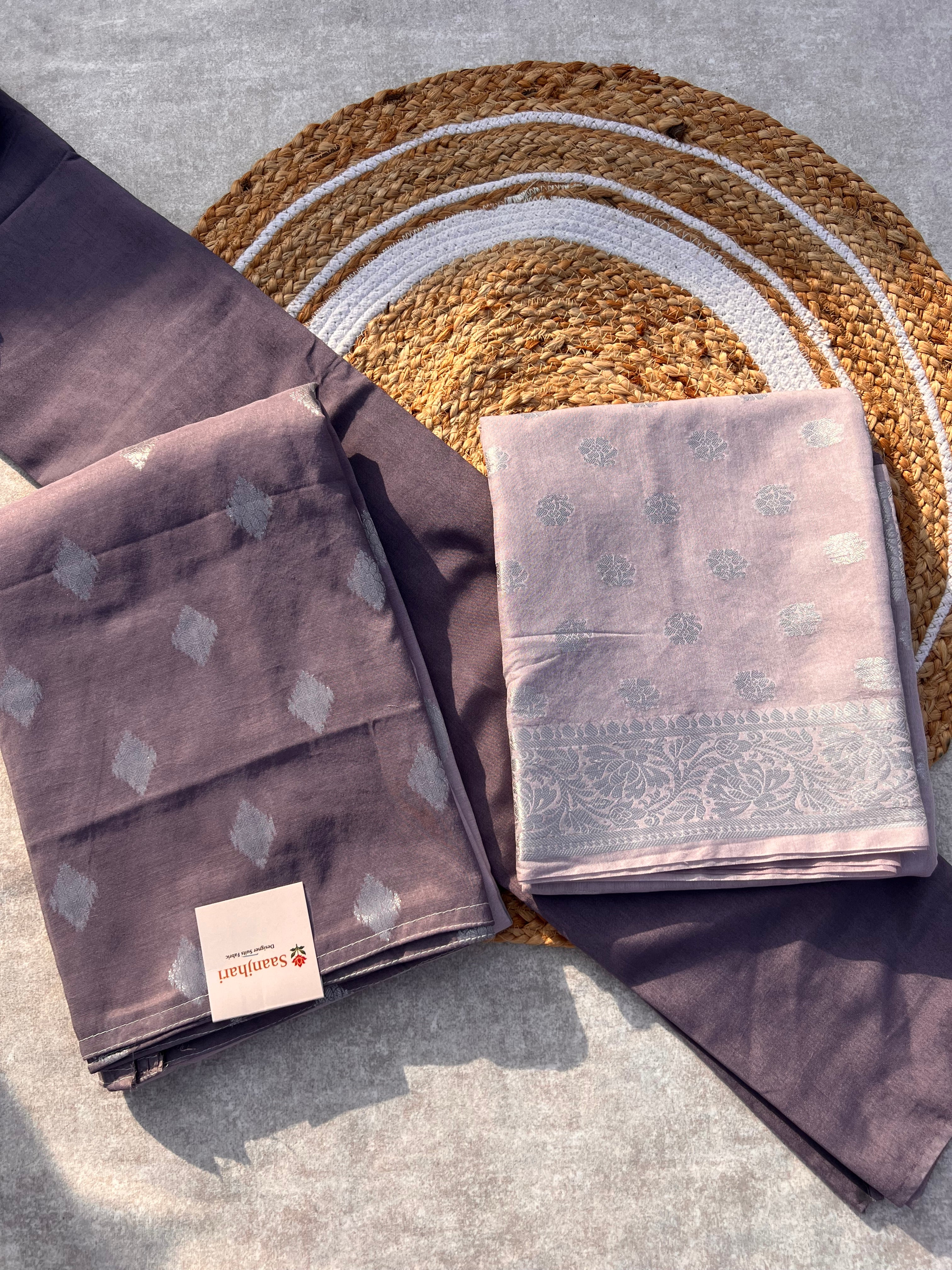 Banarasi Silk Unstitched Suit Set with Zari Dupatta – Elegant Festive Wear for Women
