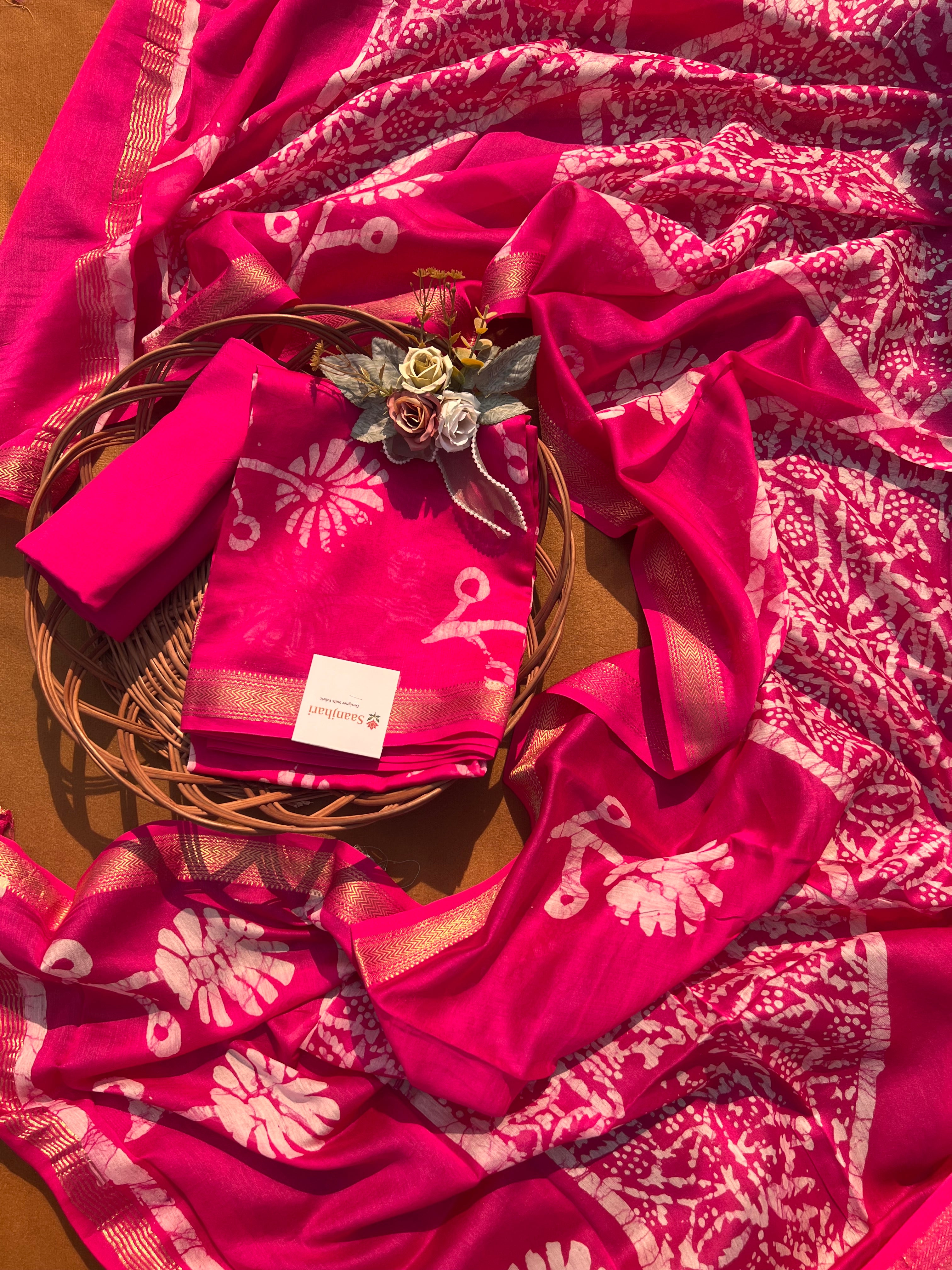 Hot Pink 3-Piece Ensemble with Zari Border Dupatta