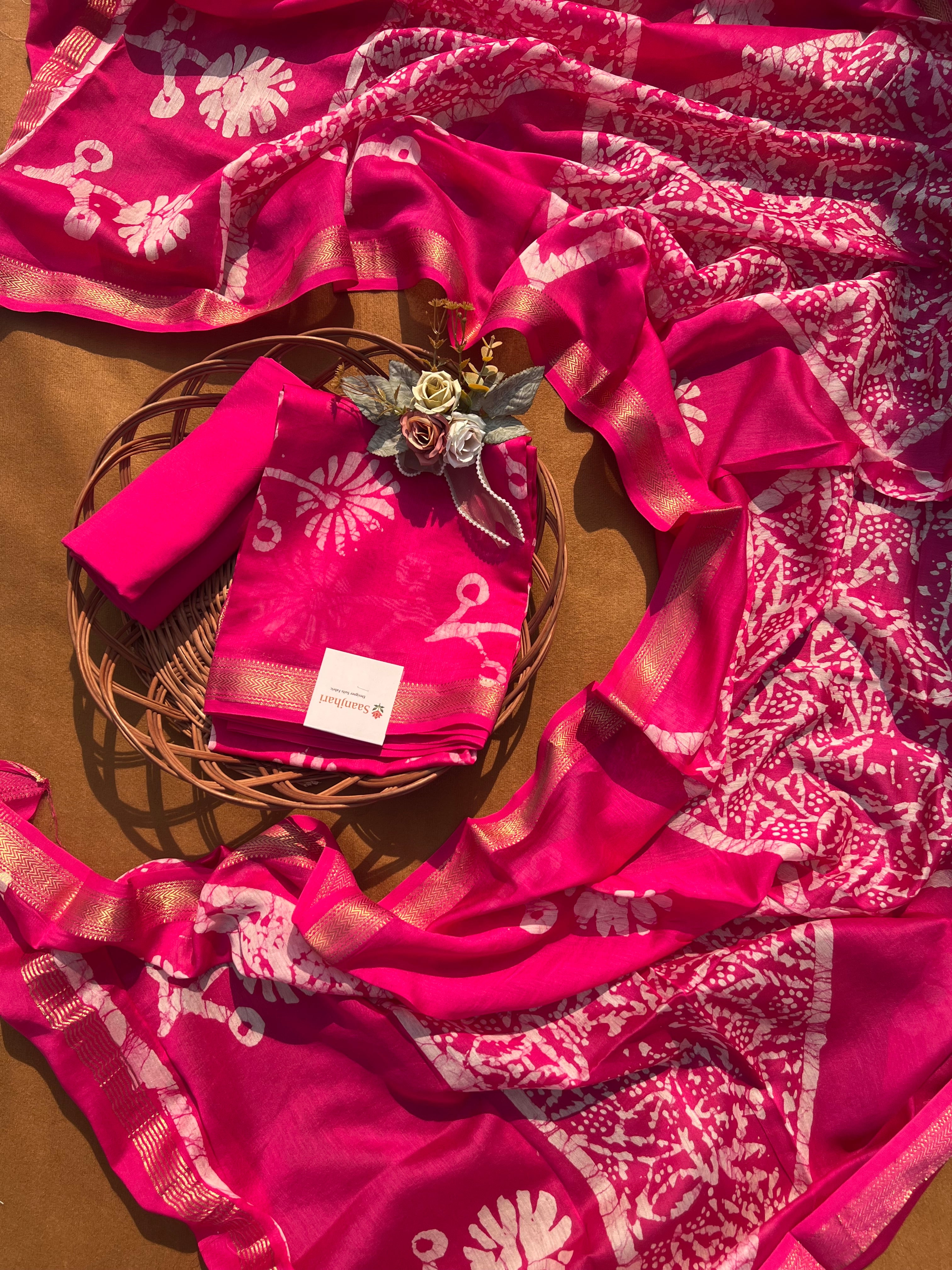 Hot Pink 3-Piece Ensemble with Zari Border Dupatta
