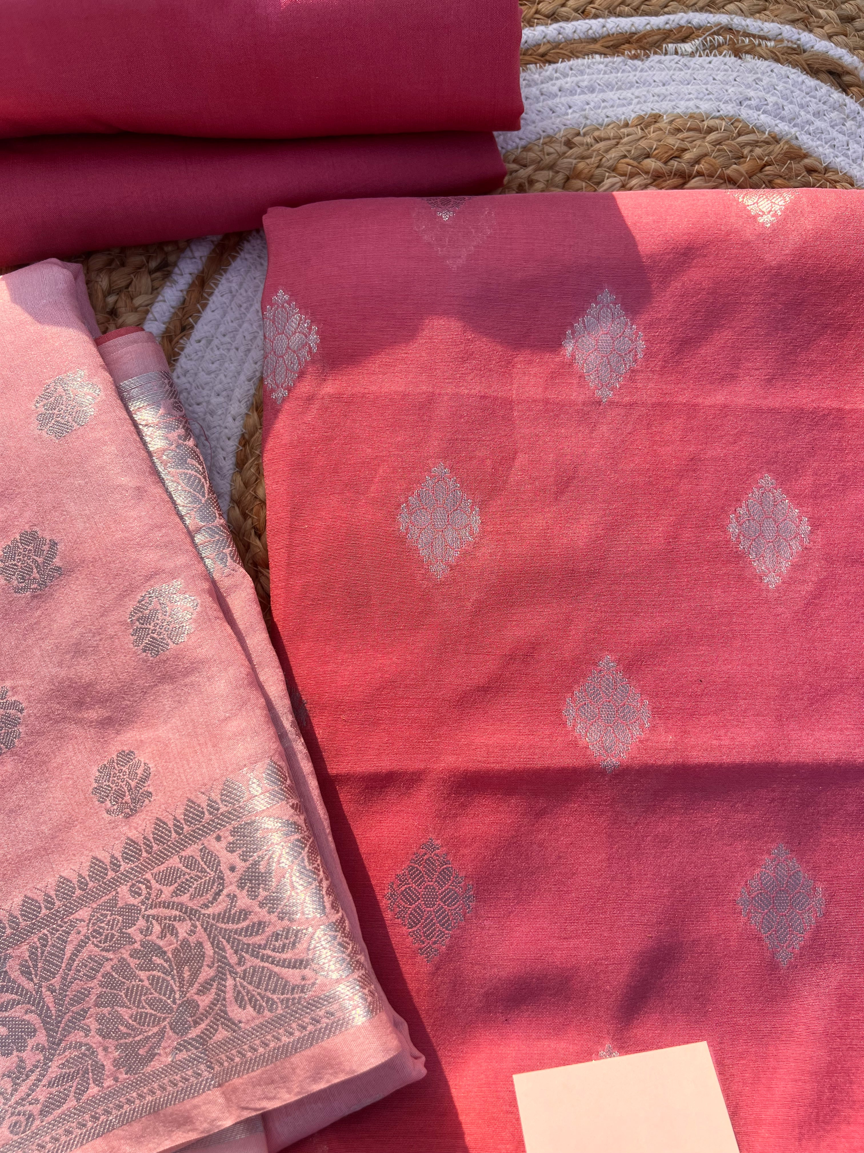 Banarasi Silk Unstitched Suit Set with Zari Dupatta – Elegant Festive Wear for Women