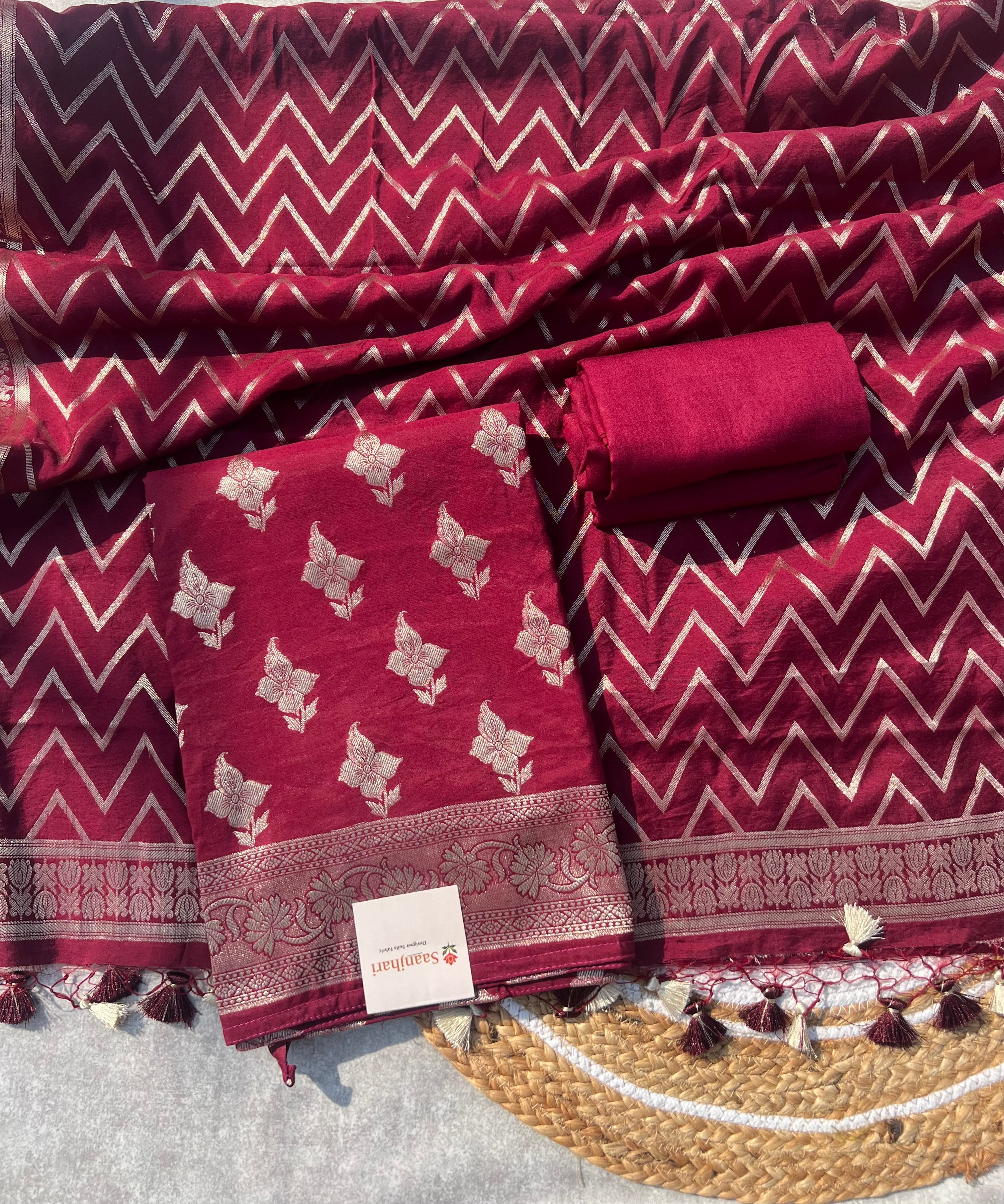 Luxury Banarasi Silk Suit Material with Designer Dupatta – Wedding & Party Wear Collection