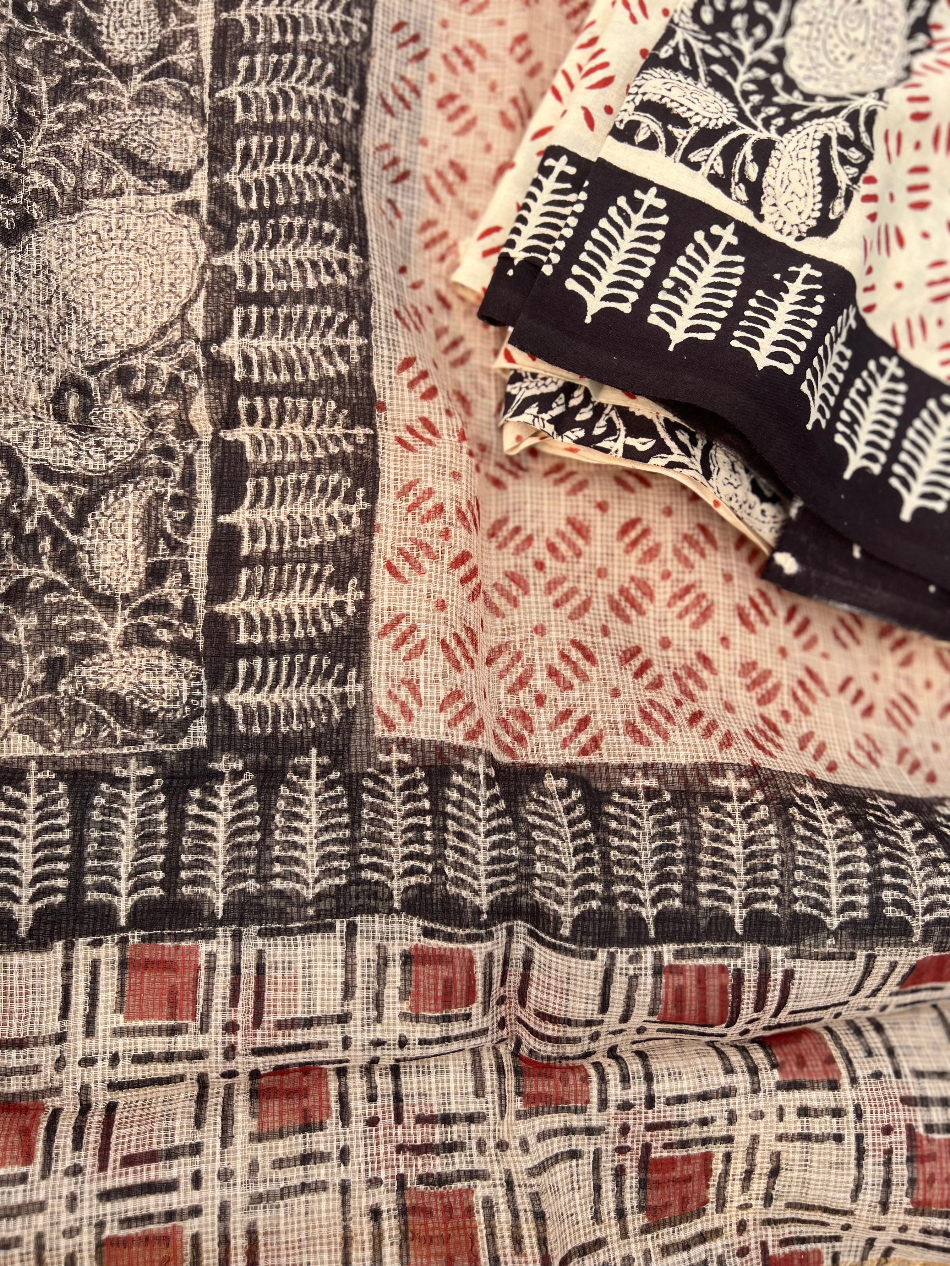 Pure Cotton Hand Block Print Unstitched Suit – Kota Doria Dupatta & Paisley Motifs