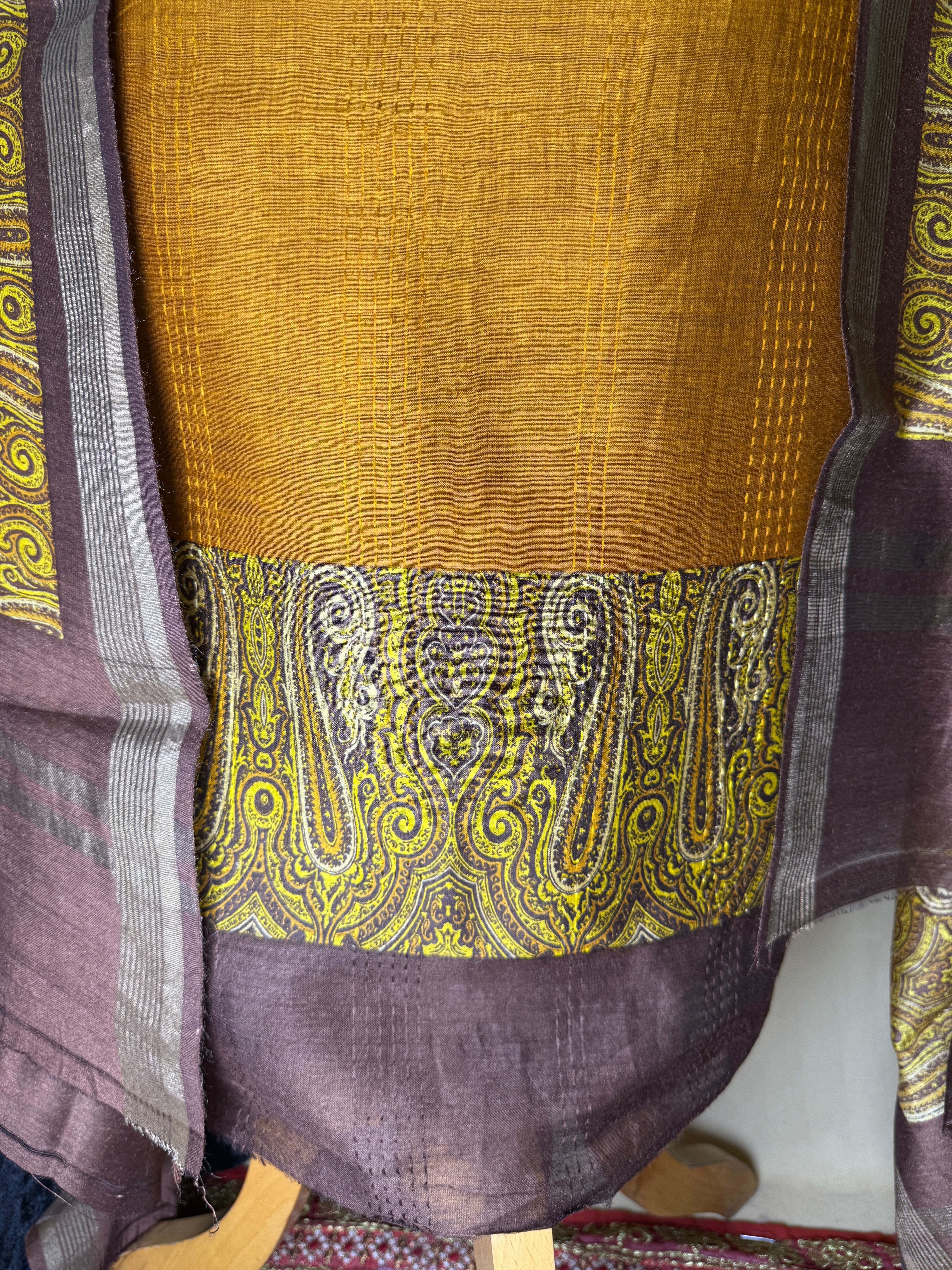 Earthy Mustard Tussar Silk Suit with Woven Border Dupatta