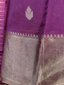 Purple Banarasi Silk Unstitched Suit with Zari Work & Organza Dupatta