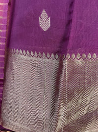 Purple Banarasi Silk Unstitched Suit with Zari Work & Organza Dupatta