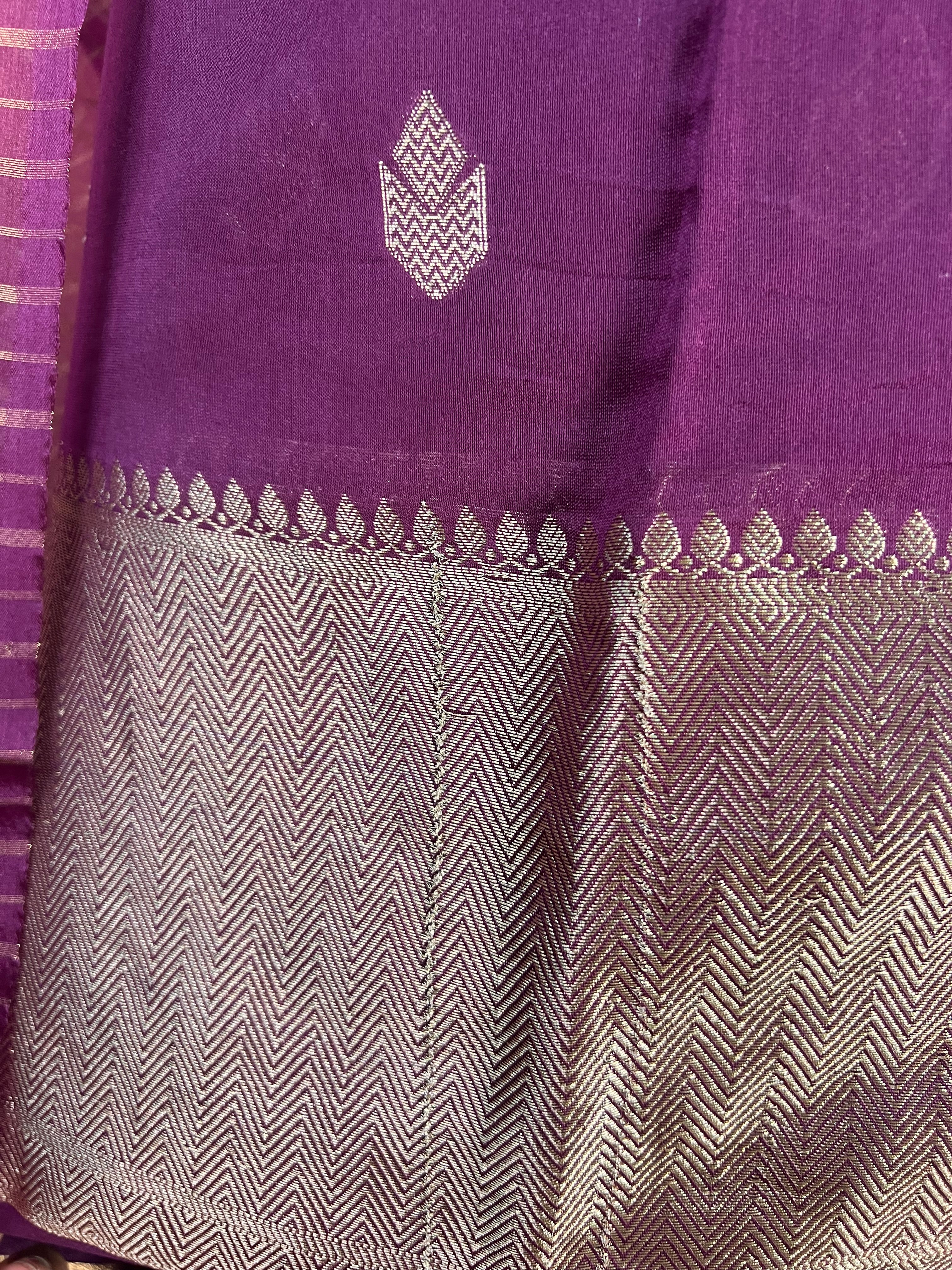 Purple Banarasi Silk Unstitched Suit with Zari Work & Organza Dupatta