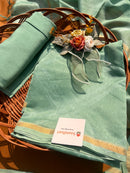 Mint Green 3-Piece Ensemble with Zari Border Dupatta