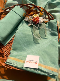 Mint Green 3-Piece Ensemble with Zari Border Dupatta