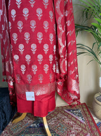 Red Banarasi Silk Suit with Zari Floral Work & Bandhani Dupatta