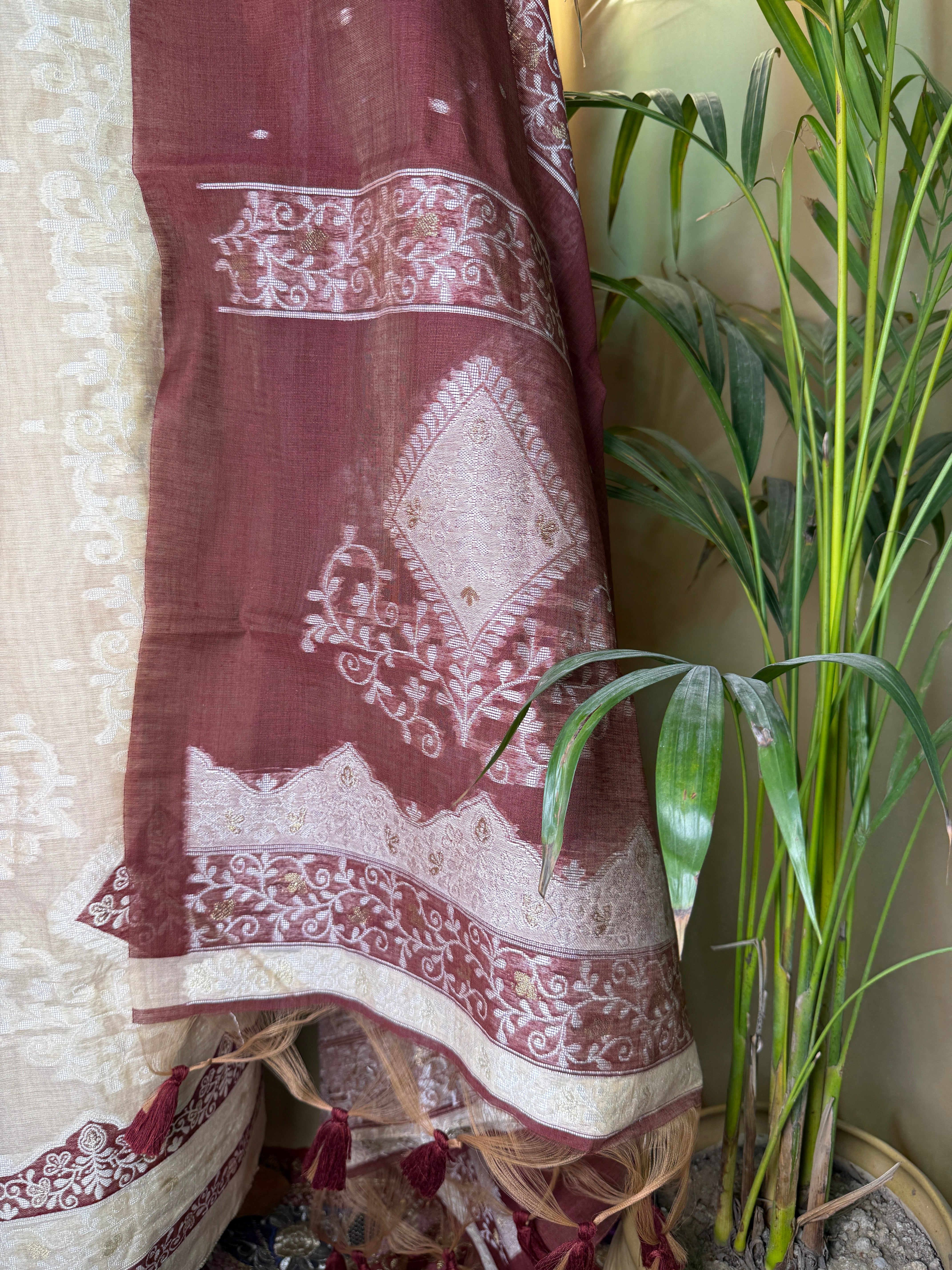 Cream chanderi Suit with Jamdani Dupatta – Handcrafted Classic Ethnic Set
