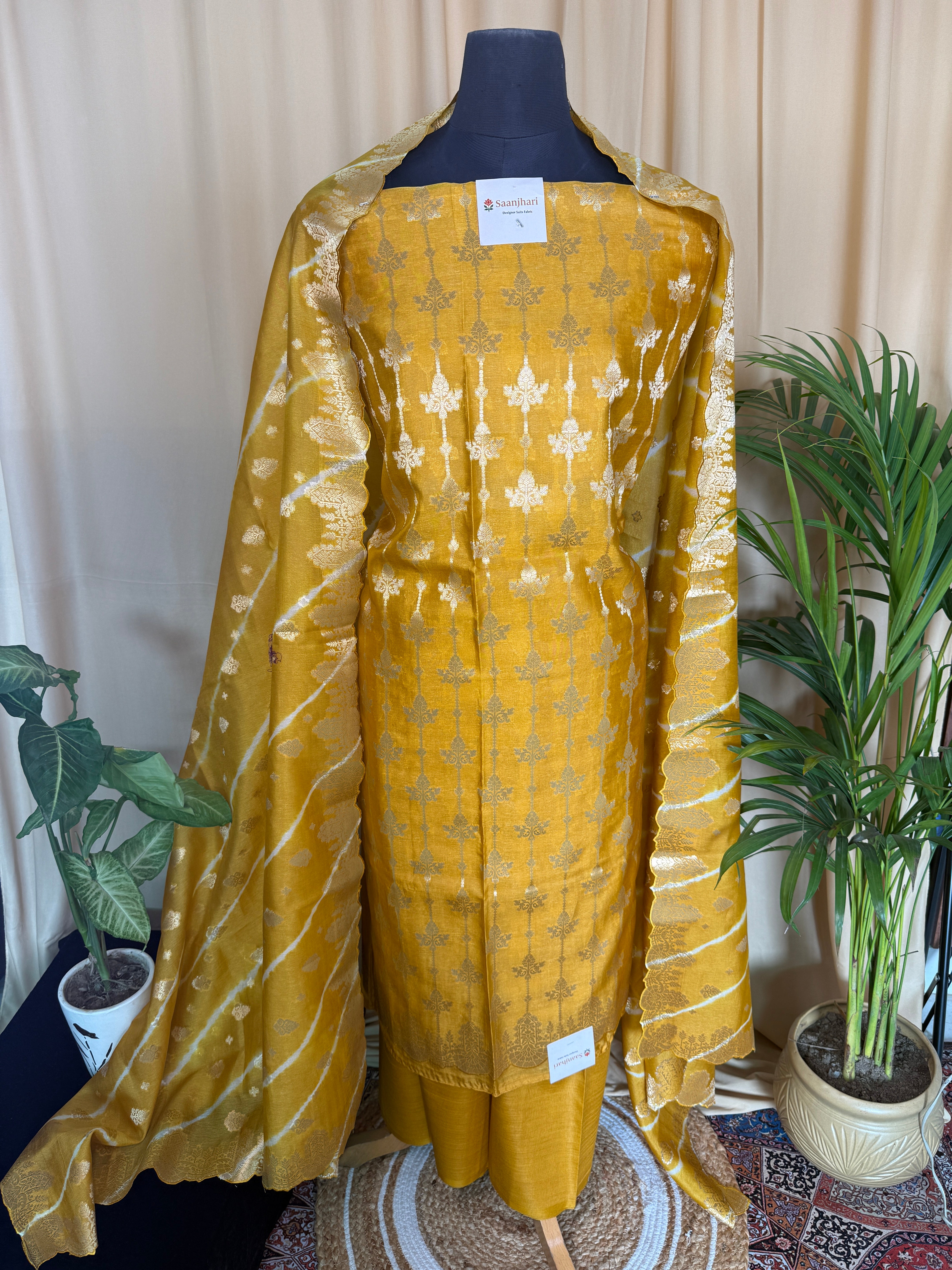 Mustard Banarasi Silk Suit with Soft Weave Dupatta for Festive Wear