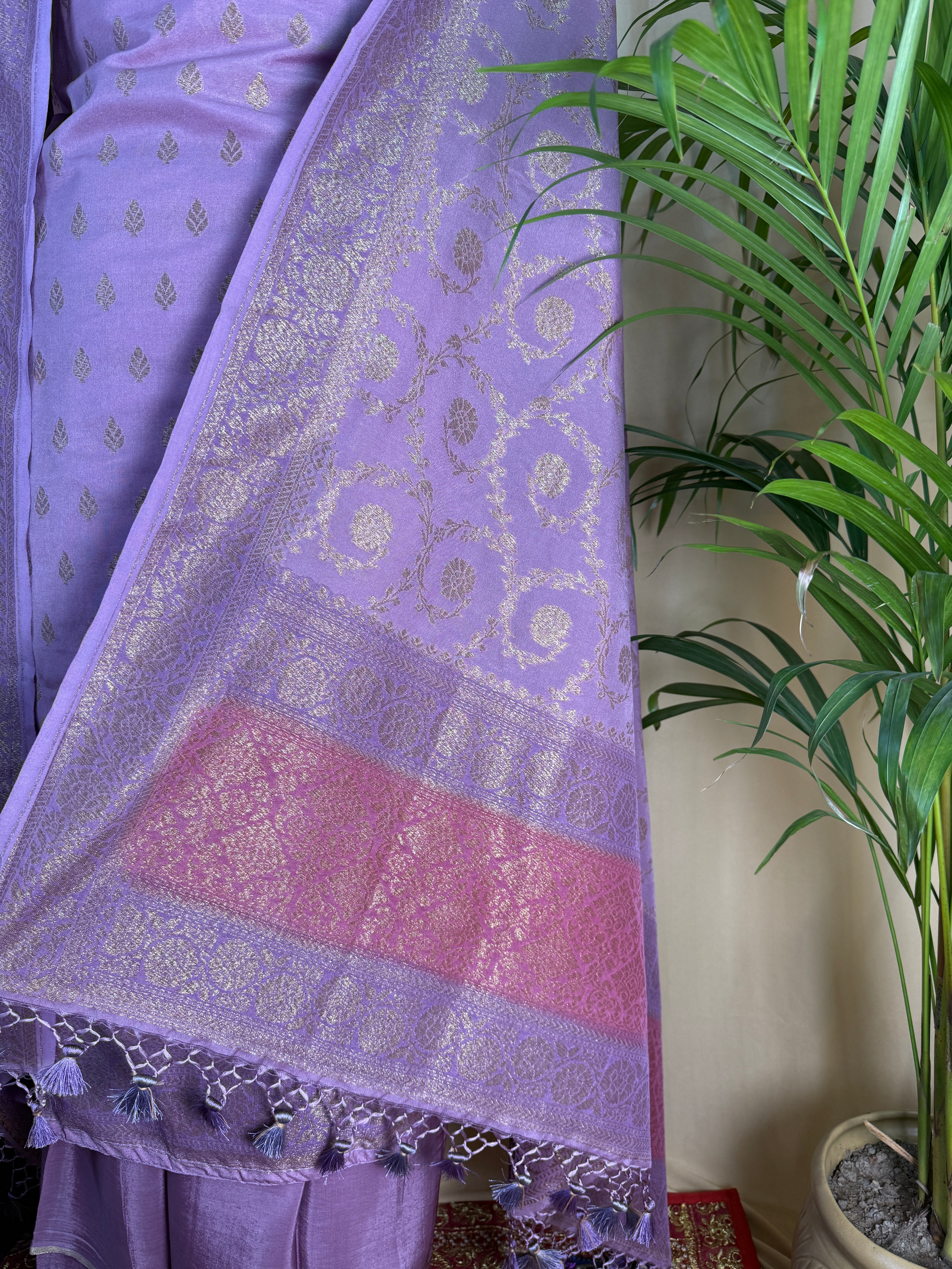 Lavender Glow Banarasi Silk Suit with Soft Zari Dupatta