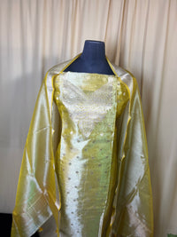 Golden Tissue Organza Suit Set with Zari Work & Matching Dupatta