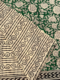 Green Floral Block Print Cotton Dress Material – Unstitched Suit Set with Cotton Dupatta