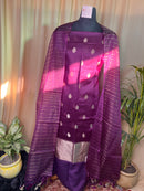 Purple Banarasi Silk Unstitched Suit with Zari Work & Organza Dupatta