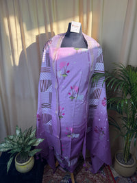 Lavender Chanderi Silk Suit with Floral Thread Art Work