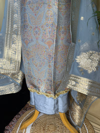 Light Blue Banarasi Silk Suit with Soft Organza Dupatta for Festive Wear
