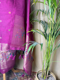 Royal Magenta Chanderi Silk Unstitched Suit – Festive Luxury Set