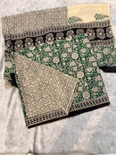 Green Floral Block Print Cotton Dress Material – Unstitched Suit Set with Cotton Dupatta