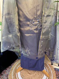 Purple Glass Tissue Suit with Hand-Detail Dupatta for Elegant Wear