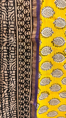 Chanderi Silk Unstitched Suit Set with Mustard & Black Block Print – Festive Ethnic Wear