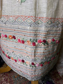 Soft Sage Linen Cotton Unstitched Suit with Floral Thread Work Dupatta