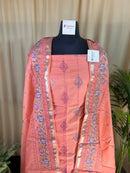 Peach Kota Banarasi Silk Suit with Self Kota Dupatta & Thread Details