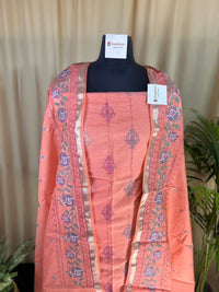 Peach Kota Banarasi Silk Suit with Self Kota Dupatta & Thread Details