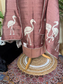 Rust Raw Silk Suit with Hand Appliqué Bird Work and Matching Dupatta