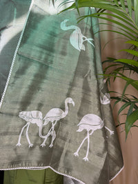 Green Raw Silk Suit Set with Printed Dupatta – Elegant Everyday Ethnic Wear