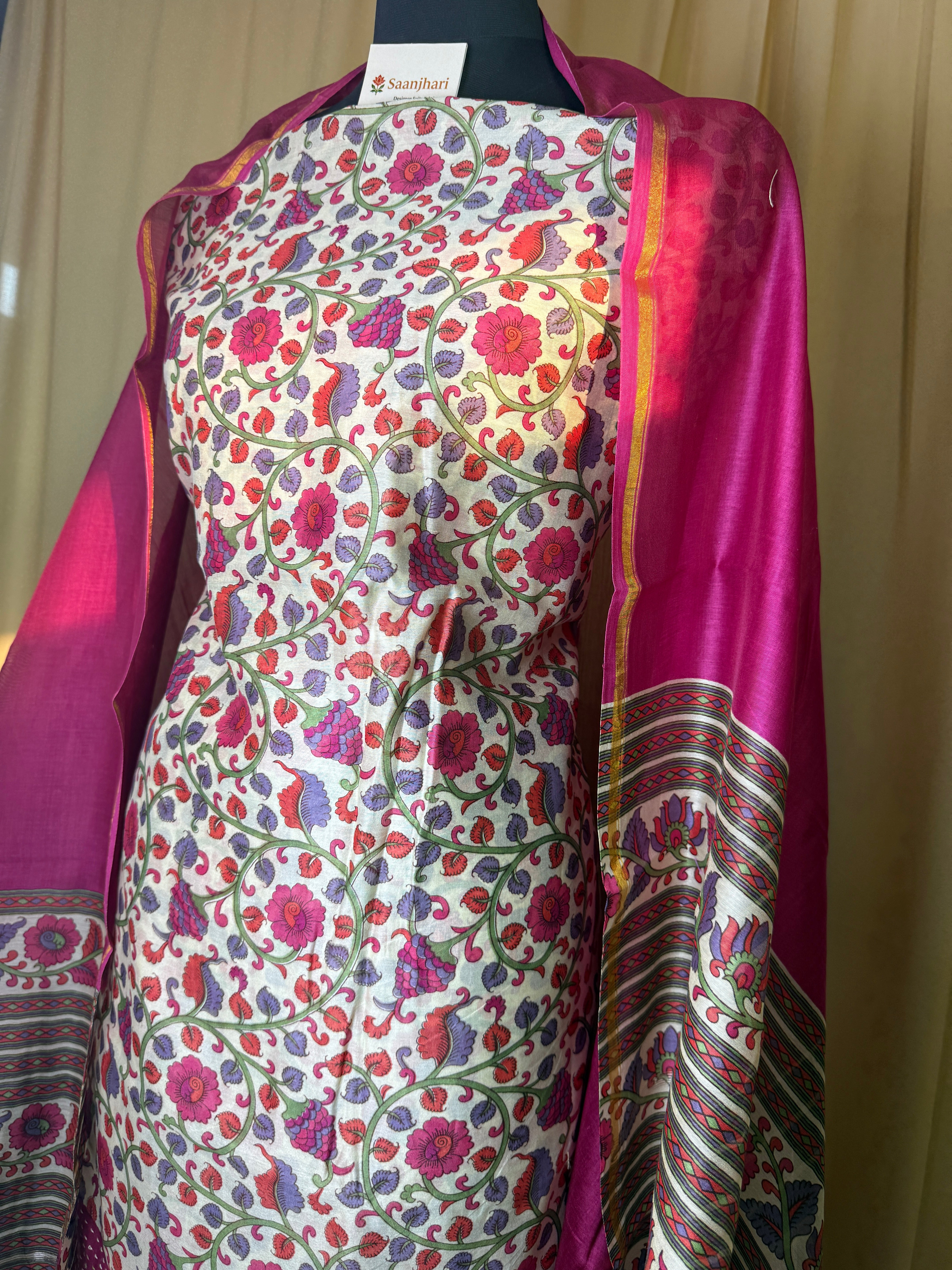 Pretty Floral Print Cotton Suit Set with Dupatta—Comfortable Everyday Wear