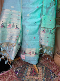 Rani Pink Linen Cotton Suit with Zari Floral Embroidery & Jamdani Woven Dupatta