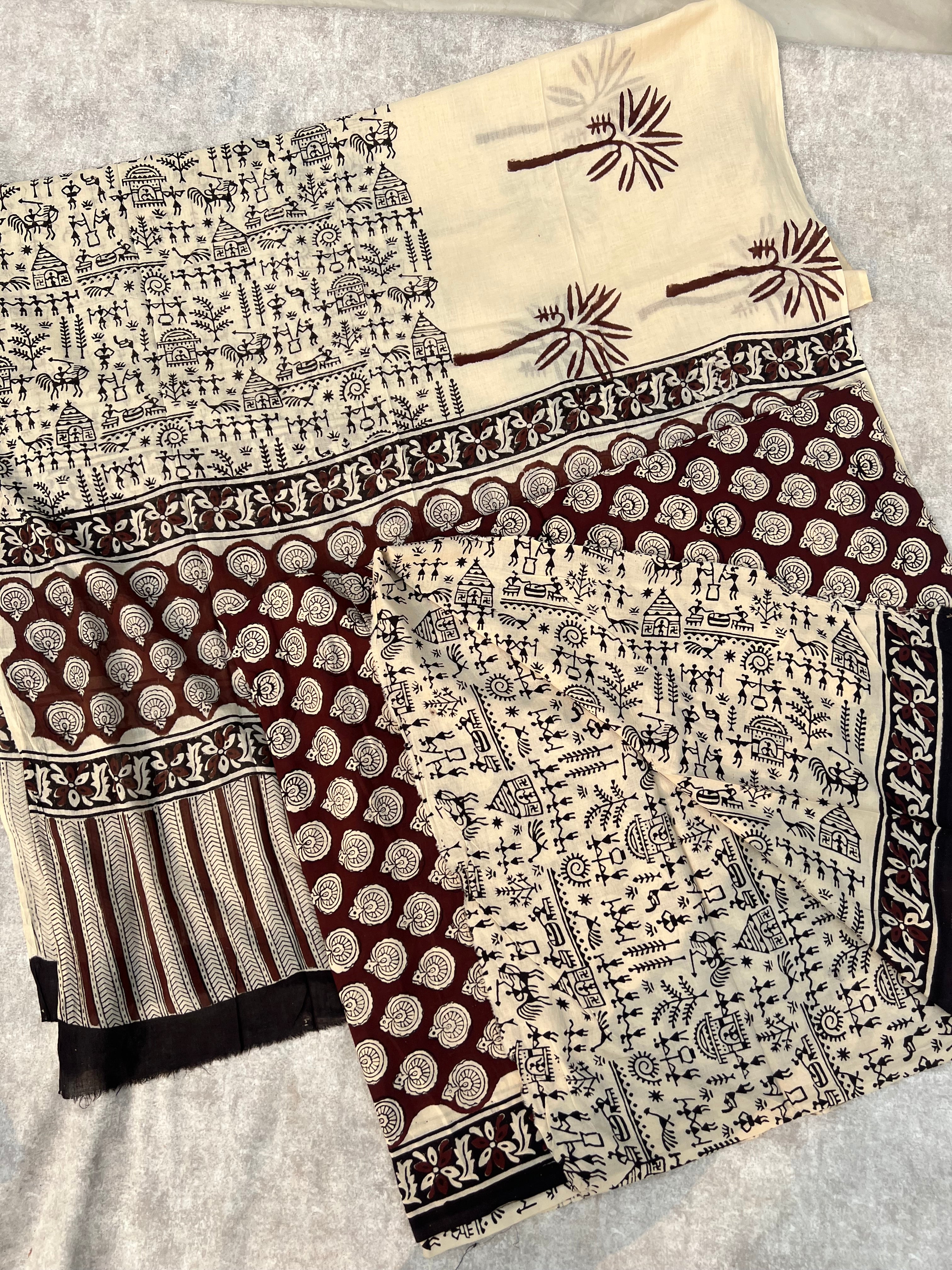 Tribal Block Print Cotton Suit Set – Unstitched Fabric with Matching Dupatta