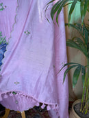 Blush Pink Mul Chanderi Unstitched Suit with Floral Thread Embroidery