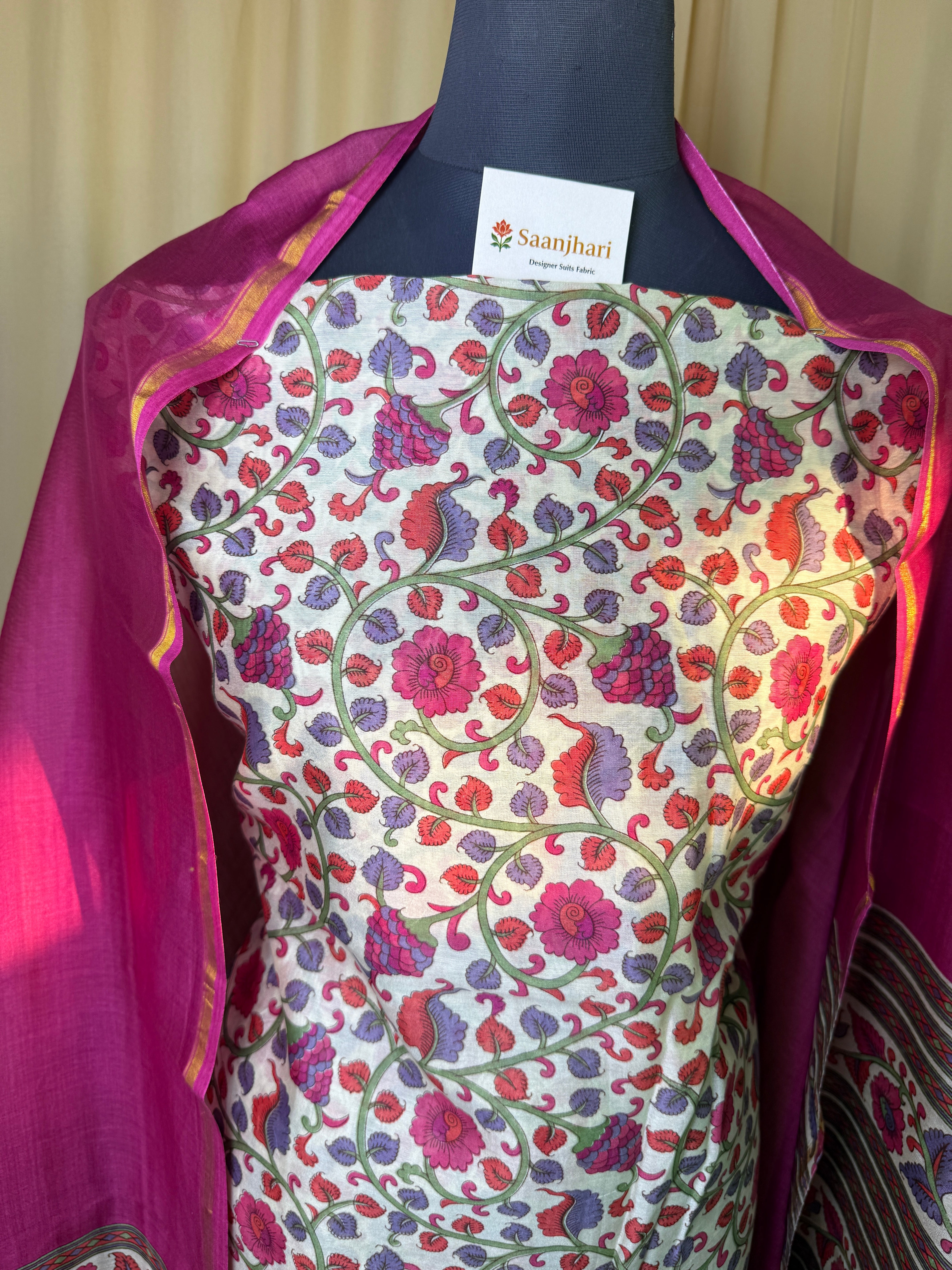 Pretty Floral Print Cotton Suit Set with Dupatta—Comfortable Everyday Wear