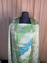 Fresh Green Banarasi Silk Suit With Fine Zari Woven Dupatta