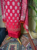Red Banarasi Silk Suit with Zari Floral Work & Bandhani Dupatta