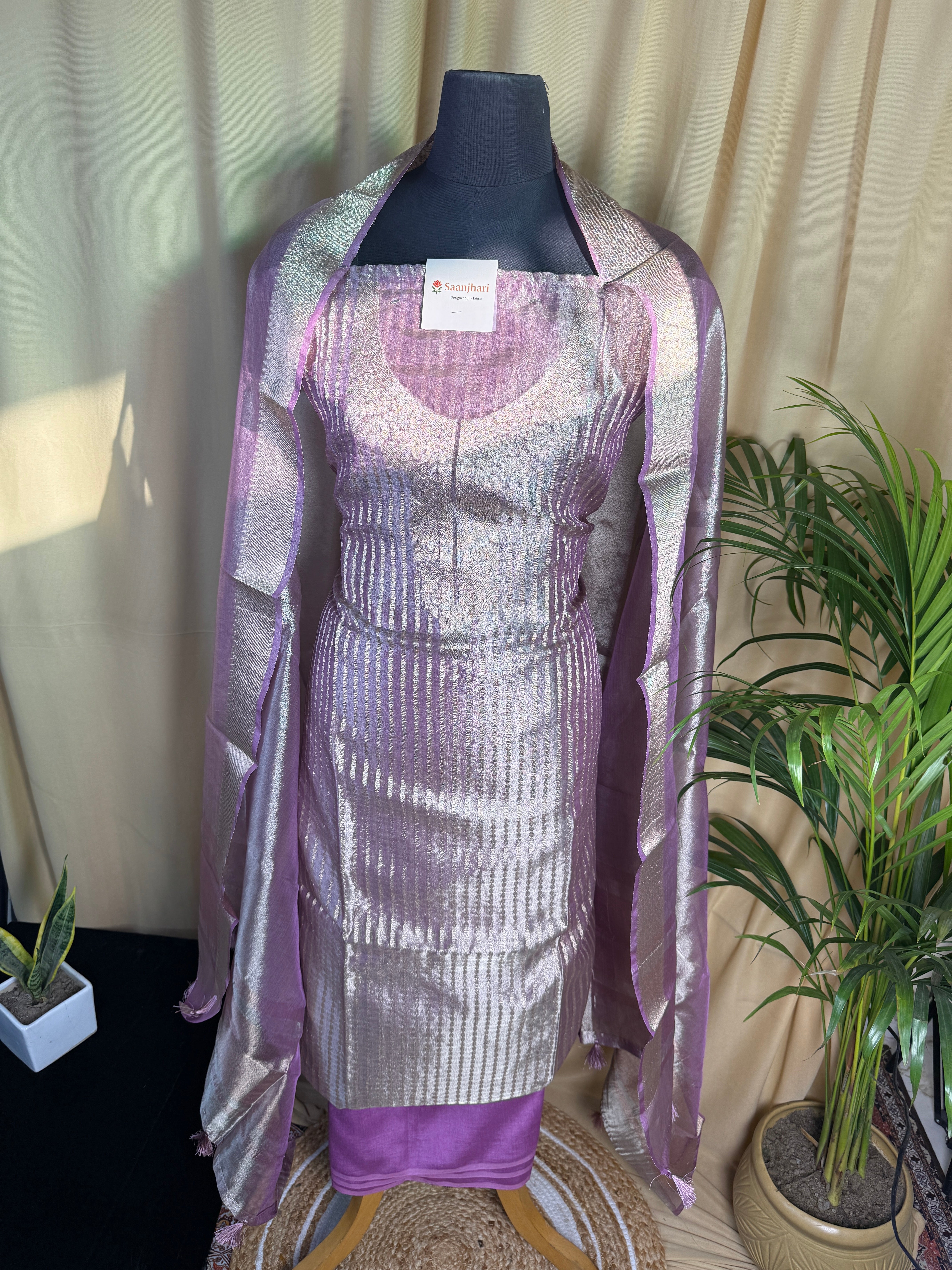 Pink Tissue Organza Suit with Soft Shine and Elegant Finish