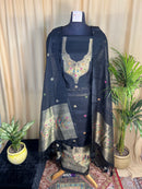 Charcoal Mul Chanderi Unstitched Suit with Zari Motif Dupatta