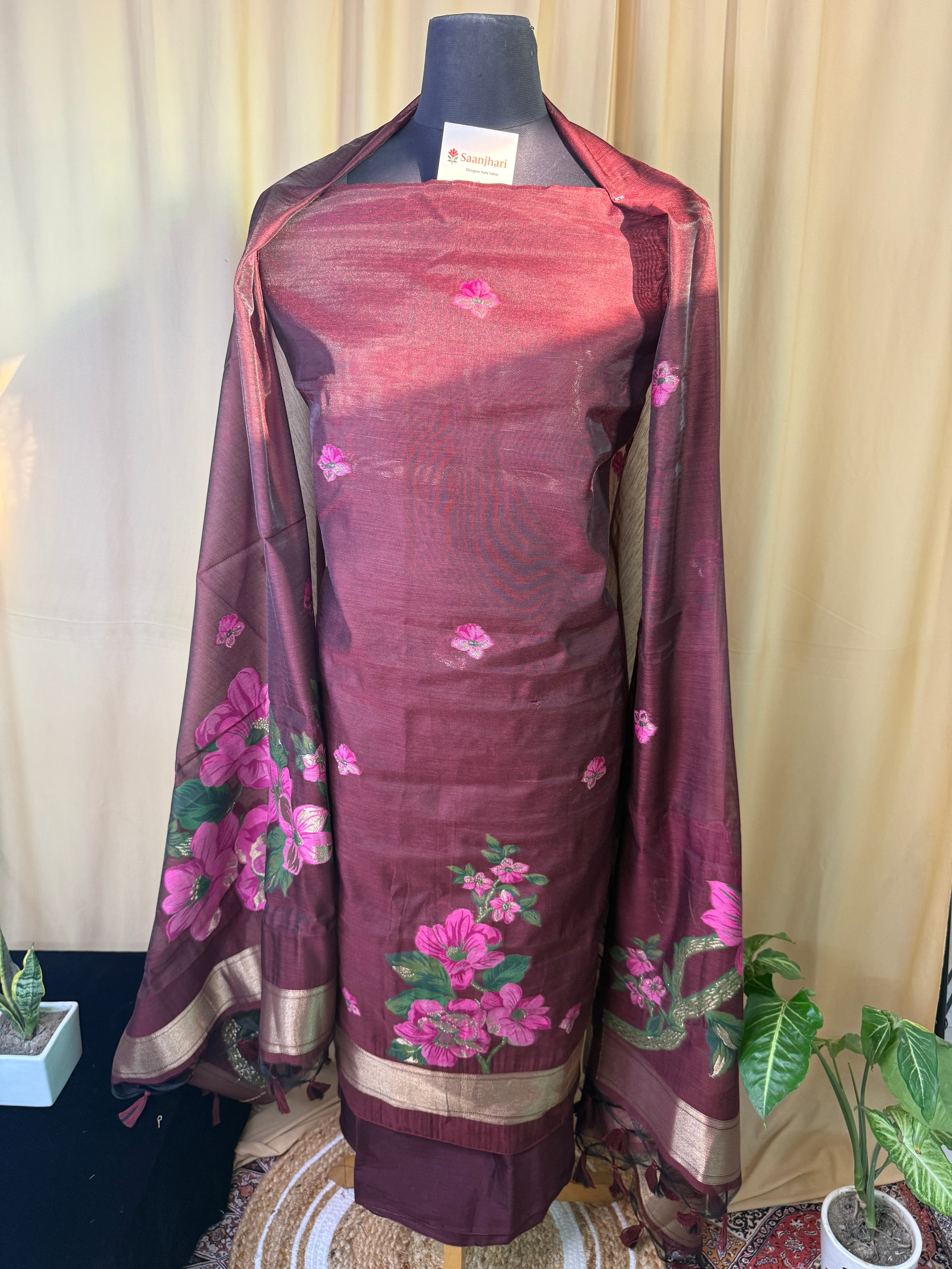 Linen Cotton Floral Print Suit Set with Dupatta – Elegant Festive Wear